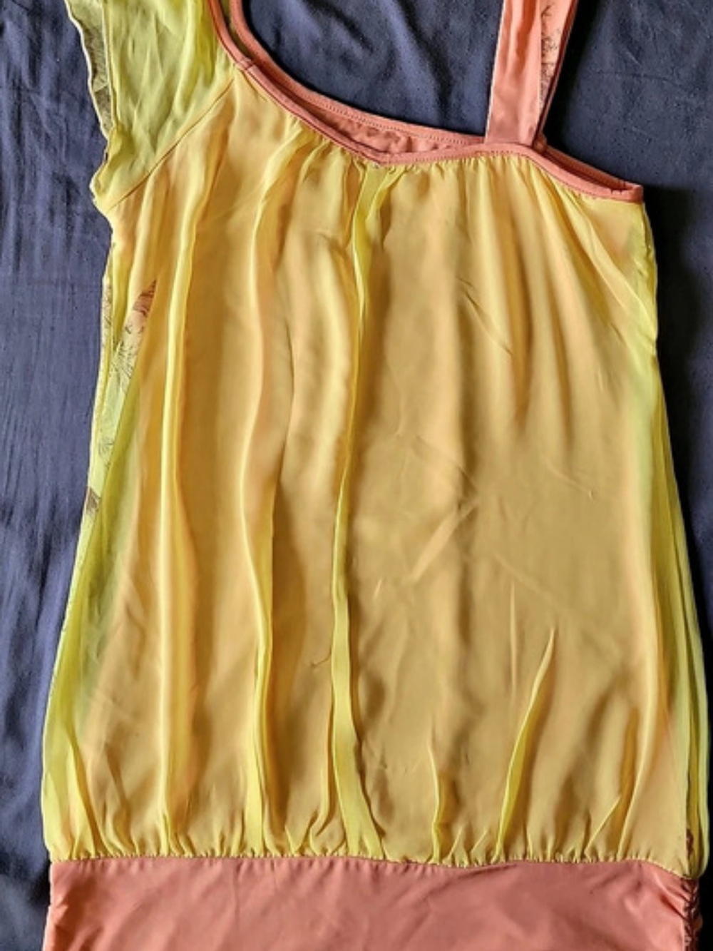 Yellow Coral Asymmetrical Boho Top Rhinestone Embellished Floral Print Size Smal - Picture 2 of 4